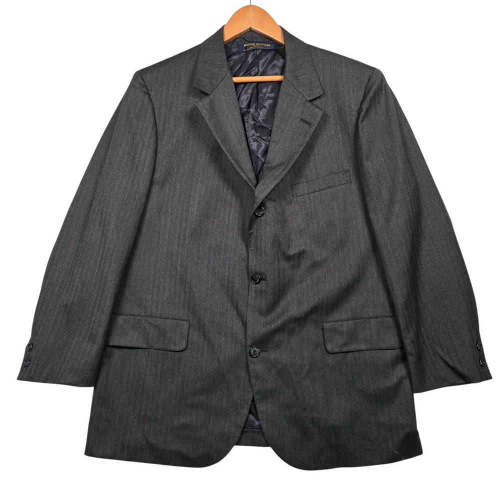 Vintage Y2K Brooks Brothers 346 Blazer Men 44R Grey Herringbone 100% Wool USA